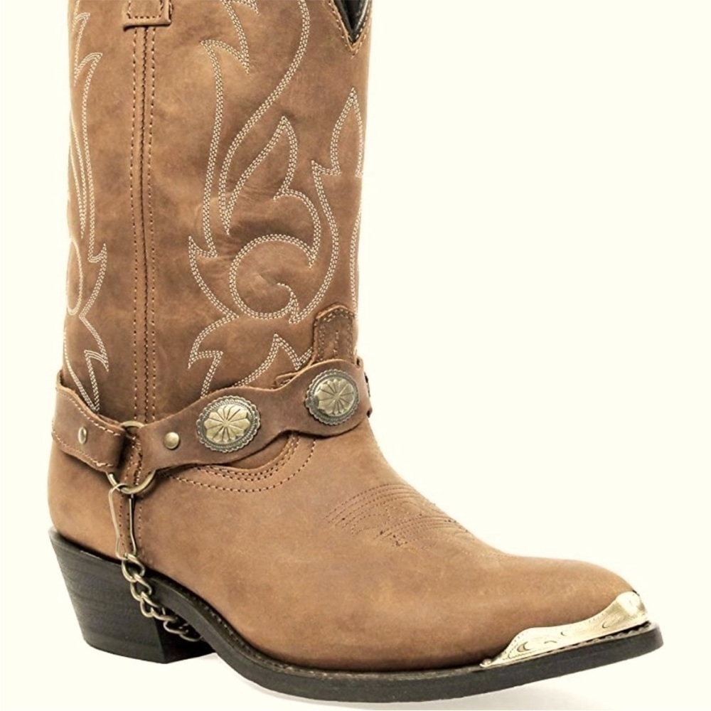 Masterson Brown Men’s Genuine Leather Cowboy Boots With Chain Sz 10D NWT